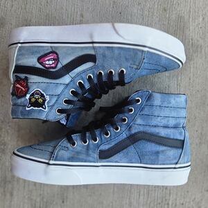 Vans Denim High-Top Sneakers with Embroidered Patches - Blue & Black